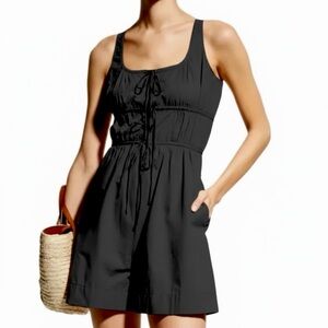 Rebecca Taylor Poplin Tie Silk-Trim Black Sleeveless Shorts Romper Size 4 NEW